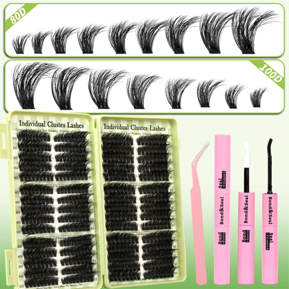 Gmagictobo Lash Clusters Kit | Wispy Cat Eye Lashes, 510Pcs Volume Clusters with Bond, Seal & Tweezers