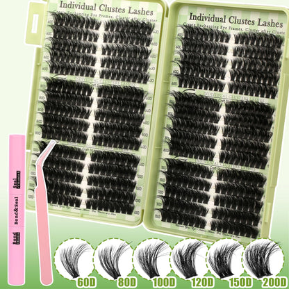 Gmagictobo Lash Clusters Kit – 430Pcs DIY Cat Eye Extensions (80D-200D) with Bond, Seal, Tweezers