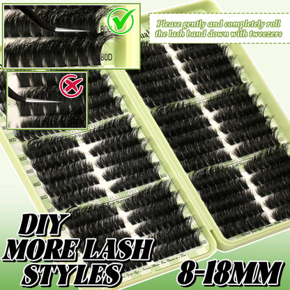 Gmagictobo Lash Clusters Kit | Wispy Cat Eye Lashes, 510Pcs Volume Clusters with Bond, Seal & Tweezers