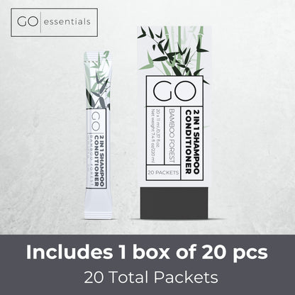 Go Essentials Travel Size 2-in-1 Shampoo & Conditioner – 20 Single-Use Packets (Sulfate-Free)