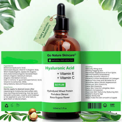 Go Nature Skincare Hyaluronic Acid Serum 5oz – Deep Hydration, Brightening & Anti-Aging