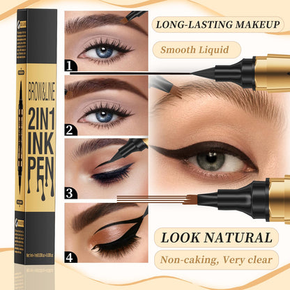 GOALSEN 3D Four-Tip Eyebrow Pen & Eyeliner Duo – Waterproof, Long-Lasting, Dark Brown & Black