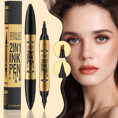 GOALSEN 3D Four-Tip Eyebrow Pen & Eyeliner Duo – Waterproof, Long-Lasting, Dark Brown & Black