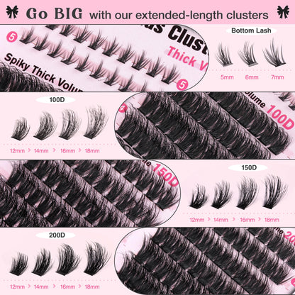 Goddvenus Fluffy Lash Clusters Kit – 240 Upper + 60 Lower, D-Curl Waterproof DIY Lashes