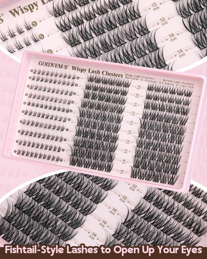 Goddvenus 220Pcs Wispy Lash Clusters Kit – DIY C-Curl Eyelash Extensions, All-In-One