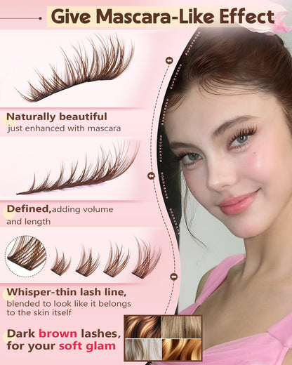 Goddvenus Brown Wispy Lash Clusters Kit – Natural Cluster Eyelashes, C Curl, DIY Extensions