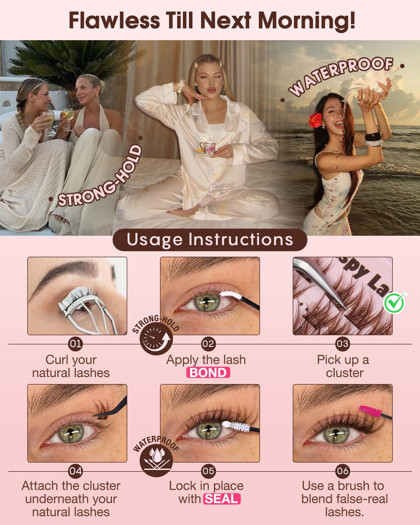 Goddvenus Brown Wispy Lash Clusters Kit – Natural Cluster Eyelashes, C Curl, DIY Extensions