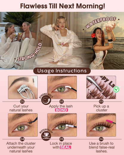 Goddvenus Brown Wispy Lash Clusters Kit – Natural Cluster Eyelashes, C Curl, DIY Extensions
