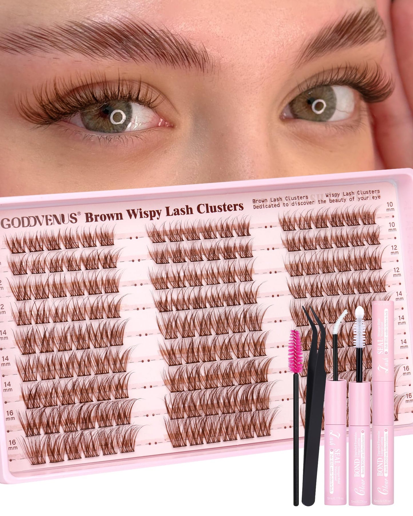 Goddvenus Brown Wispy Lash Clusters Kit | Natural DIY Lash Extensions with C Curl