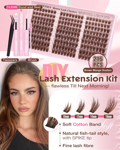 Goddvenus Brown Wispy Lash Clusters Kit – Manga Eyelashes, Natural Clusters, DIY Anime C Curl, Waterproof