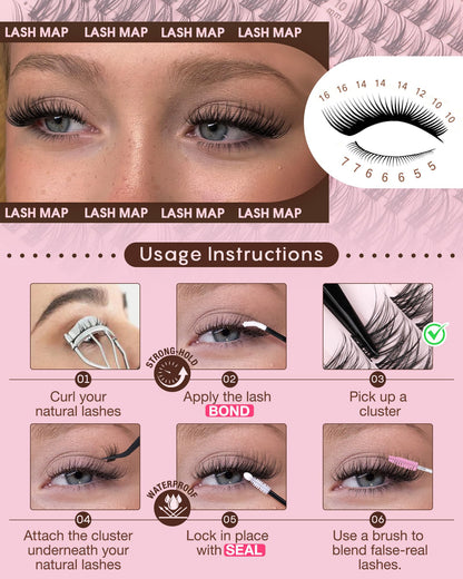 Goddvenus 220Pcs Wispy Lash Clusters Kit – DIY C-Curl Eyelash Extensions, All-In-One