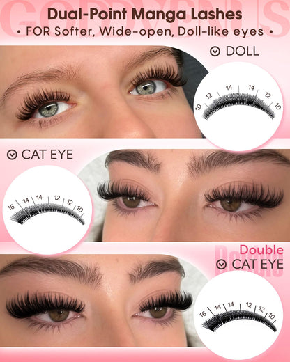 Goddvenus Wispy Manga Lash Clusters Kit – Natural C-Curl DIY Lash Extensions