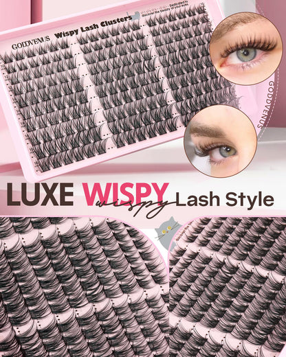 Goddvenus Wispy Lash Clusters Kit - Natural DIY Lashes (180pcs, 10-16mm, C Curl)