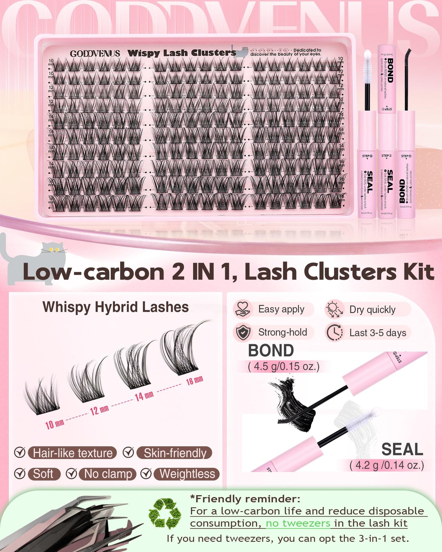 Goddvenus Wispy Lash Clusters Kit - Natural DIY Lashes (180pcs, 10-16mm, C Curl)