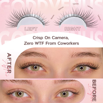 Goddvenus Lash Clusters Kit 9-14mm Wispy Lashes – DIY Natural Lash Extensions Kit with Tweezers (300pcs) | C Curl