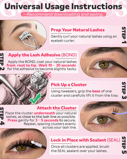 Goddvenus Wispy Lash Clusters Kit - Natural DIY Lashes (180pcs, 10-16mm, C Curl)