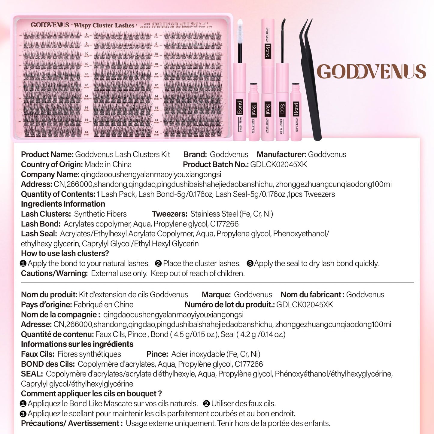 Goddvenus Lash Clusters Kit 9-14mm Wispy Lashes – DIY Natural Lash Extensions Kit with Tweezers (300pcs) | C Curl