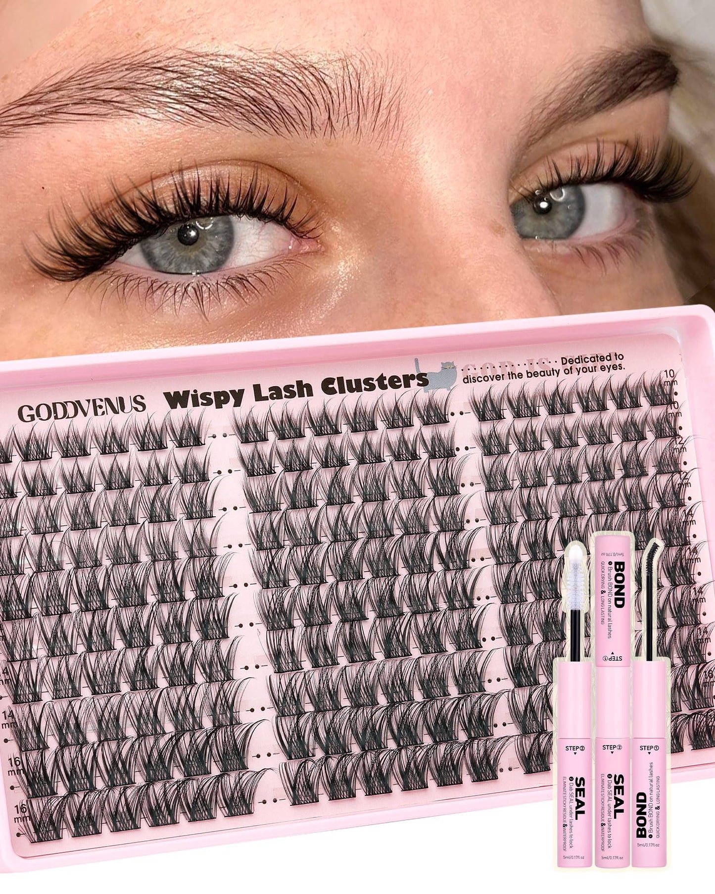Goddvenus Wispy Lash Clusters Kit - Natural DIY Lashes (180pcs, 10-16mm, C Curl)