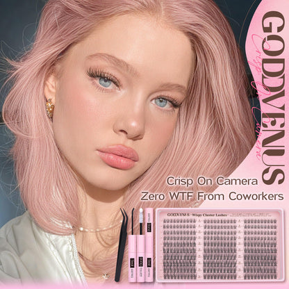 Goddvenus Lash Clusters Kit 9-14mm Wispy Lashes – DIY Natural Lash Extensions Kit with Tweezers (300pcs) | C Curl