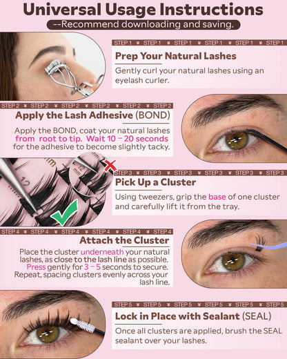 Goddvenus Manga Lash Clusters Kit – Natural 300 Pcs, Wispy Anime Lashes (10–16mm) | Cat Eye, Doll Eye, Squirrel Eye