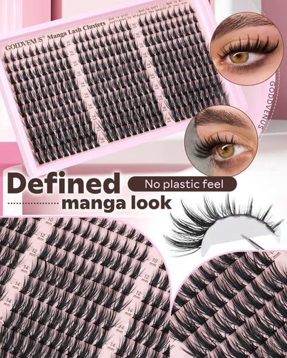 Goddvenus Manga Lash Clusters Kit – Natural 300 Pcs, Wispy Anime Lashes (10–16mm) | Cat Eye, Doll Eye, Squirrel Eye