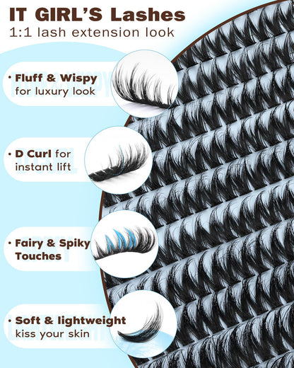 Goddvenus Fluffy Wispy Lash Clusters Kit – Lightweight DIY Eyelash Extensions