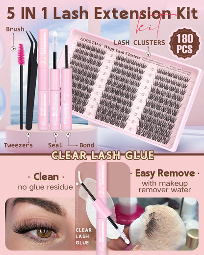 Goddvenus Wispy Lash Clusters Kit – DIY Lash Extensions, 10–16mm C Curl