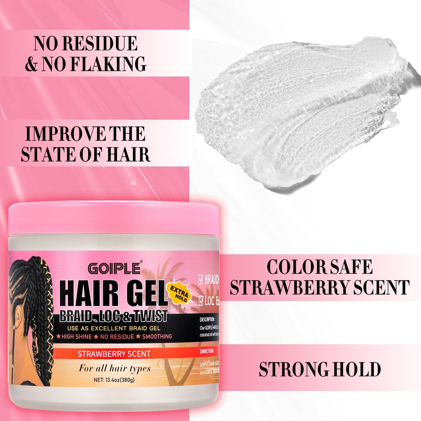 Goiple 13.4oz Braiding Gel for Twist, Locs & Braid | Extra Hold, High Shine, No Flake Edge Control