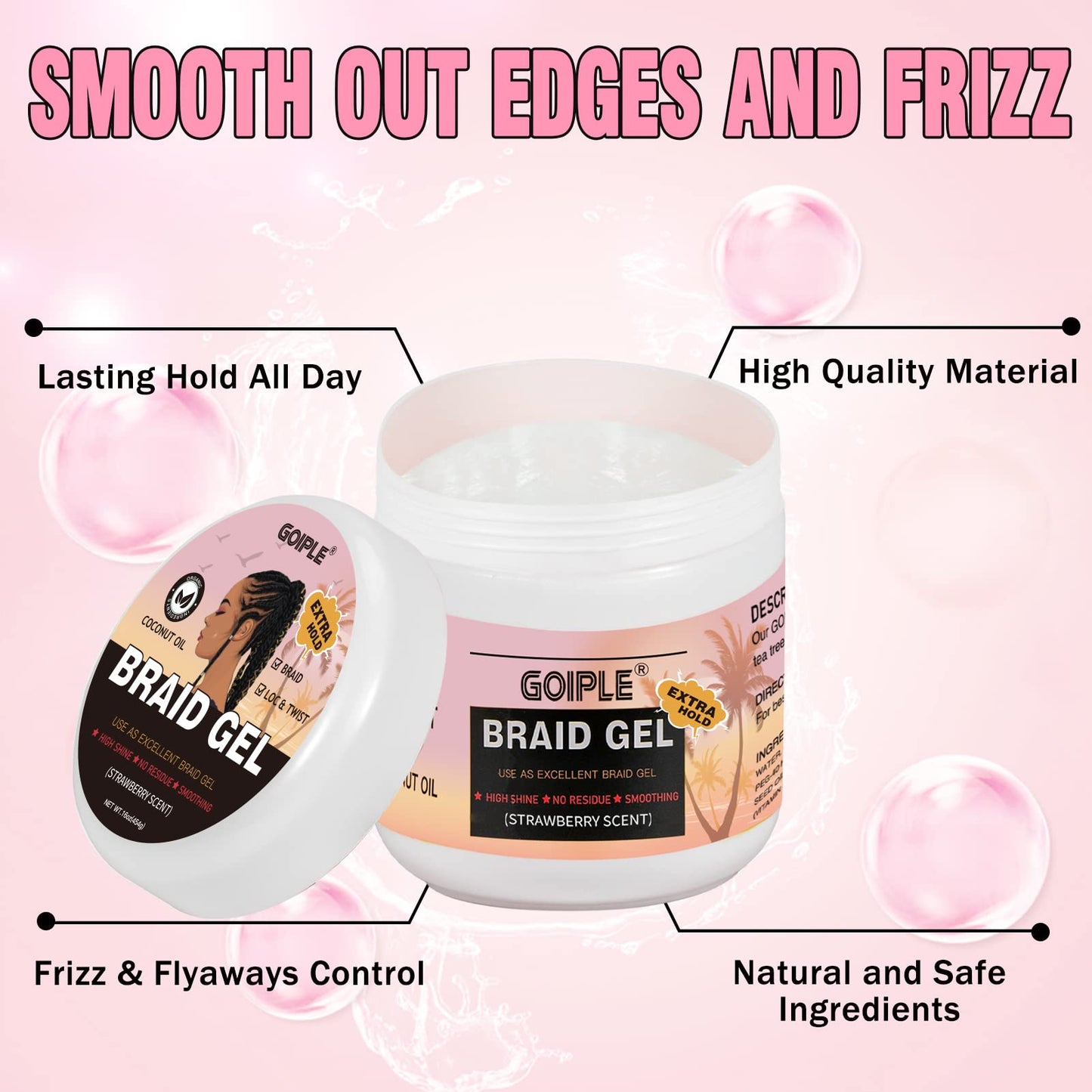 Goiple 16oz Big Capacity Braid Gel – Extra Hold, High Shine, No Flake Edge Control for Twists, Locs & Braids