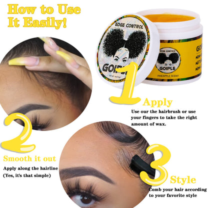 Goiple Edge Control Wax for Women – Non-Greasy Hold, Pink & Yellow 4oz (2 Pack) with Brush & Scarf