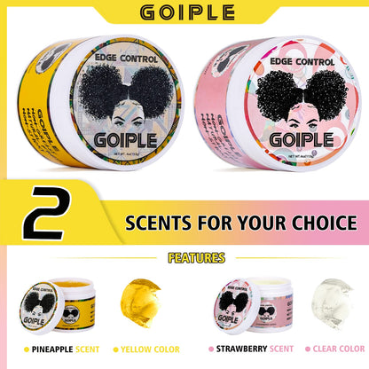 Goiple Edge Control Wax for Women – Non-Greasy Hold, Pink & Yellow 4oz (2 Pack) with Brush & Scarf