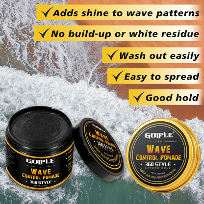 Goiple Natural Wave Pomade – Strong Hold for Men, 360 Waves + Travel Size