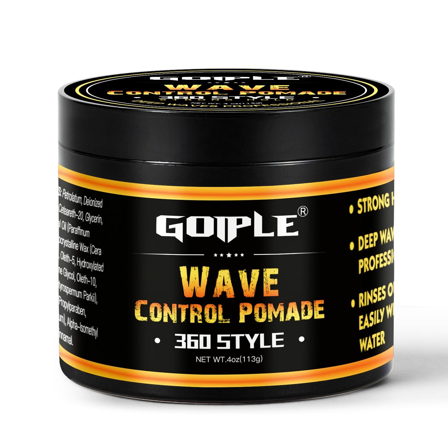 Goiple Natural Wave Pomade for Men – Strong Hold & Easy Wash 360 Wave Cream | 4oz