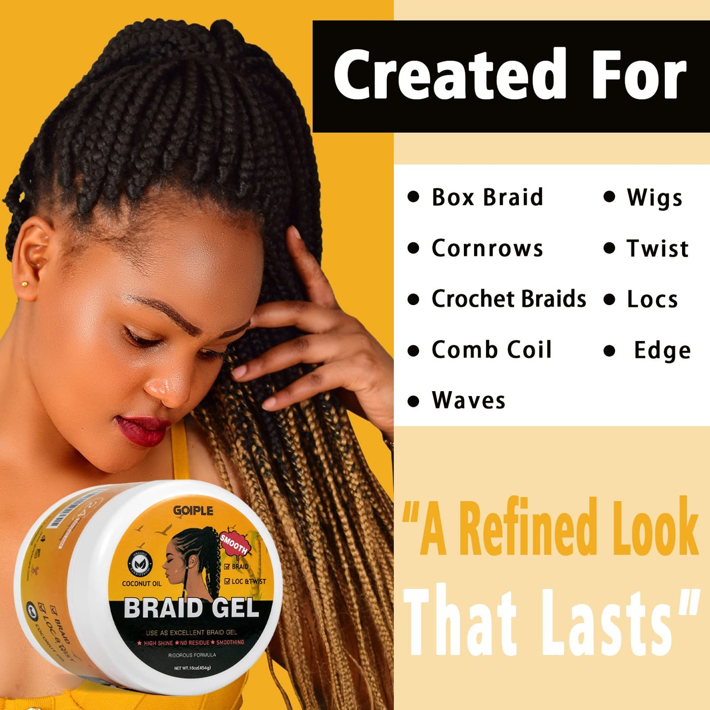 Goiple 16 oz Braiding Gel – Big Capacity, Strong Hold for Twists, Locs, Edges & Cornrows