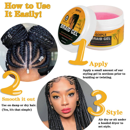 Goiple Strong Hold Braid Gel — Extreme Hold for Twist, Locs & Braids with Edge Control 8.8oz + Combs