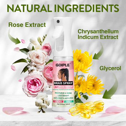 Goiple Rose Braid Spray 10oz – Lightweight Rose Water for Dreads, Braids & Locs