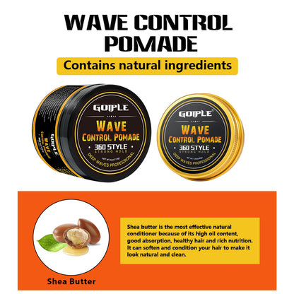 Goiple Natural Wave Pomade – Strong Hold for Men, 360 Waves + Travel Size