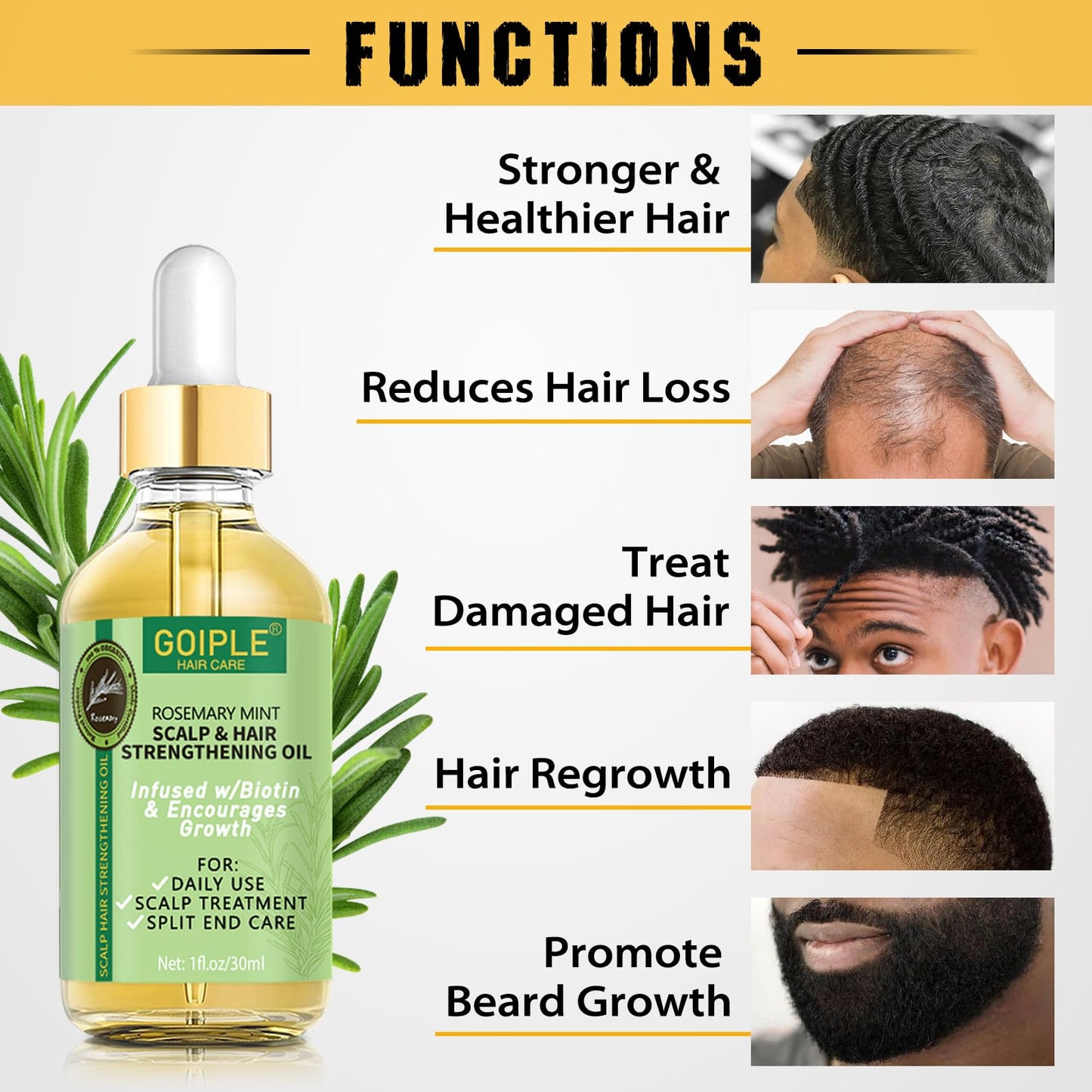 Goiple Natural Wave Pomade Set - Strong Hold, 360 Wave Training, Rosemary Oil Kit