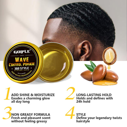 Goiple Wave Pomade Soap Bar with Wooden Holder — 360 Wave Training & Strong Hold for Black Hair