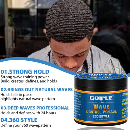 Goiple 360 Wave Pomade Strong Hold Kit for Men — Wave Butter, Brushes & Silky Durags