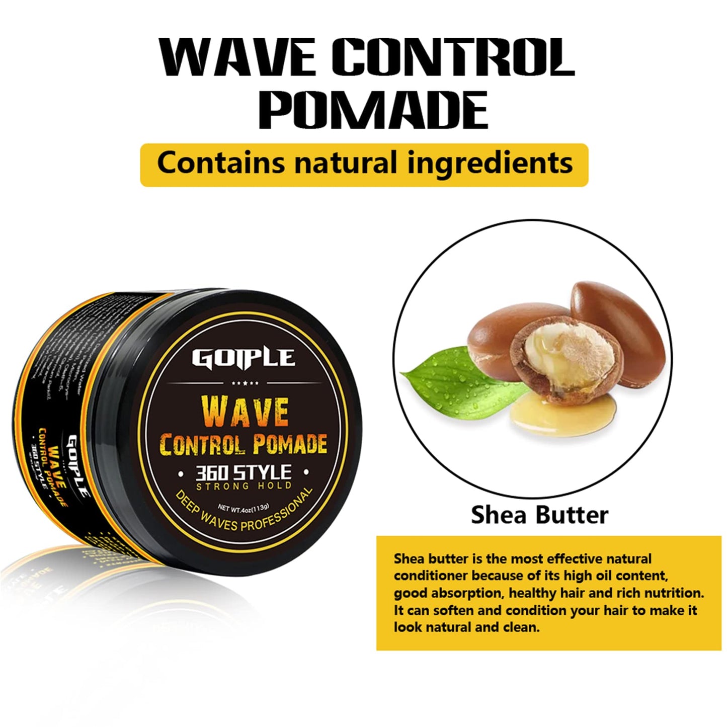 Goiple Natural Wave Pomade for Men – Strong Hold, Easy Wash Kit (Pomade + 2 Brushes + Durag)