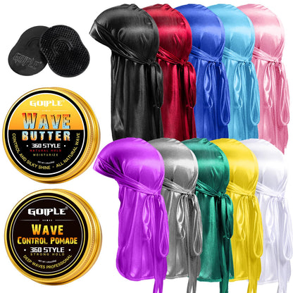 Goiple Silky Durags & Wave Kit — Strong Hold Pomade, 360 Waves, Satin Durag Set