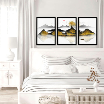 Paintings for bedroom walls | set of 3 framed wall art