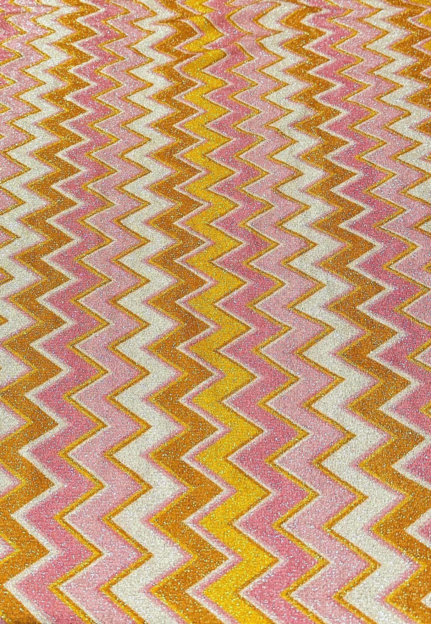 Pink Yellow Zigzag Lurex Fabric with Shine by the Metre