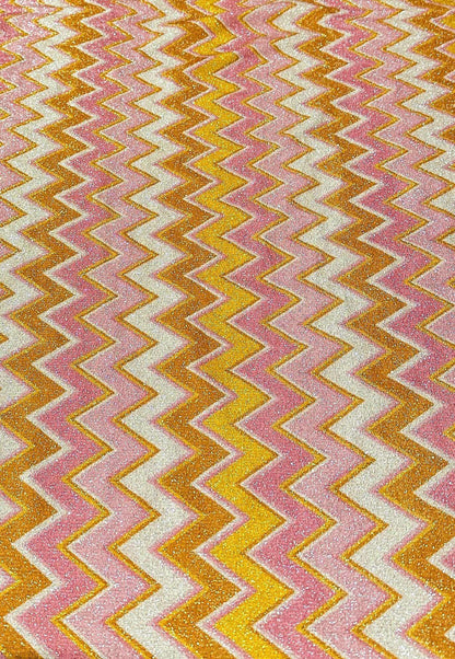 Pink Yellow Zigzag Lurex Fabric with Shine by the Metre