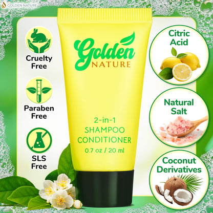 Golden Nature Travel-Size 2-in-1 Jasmine Shampoo & Conditioner - 0.7 oz, 100-Pack Bulk Hotel Toiletries