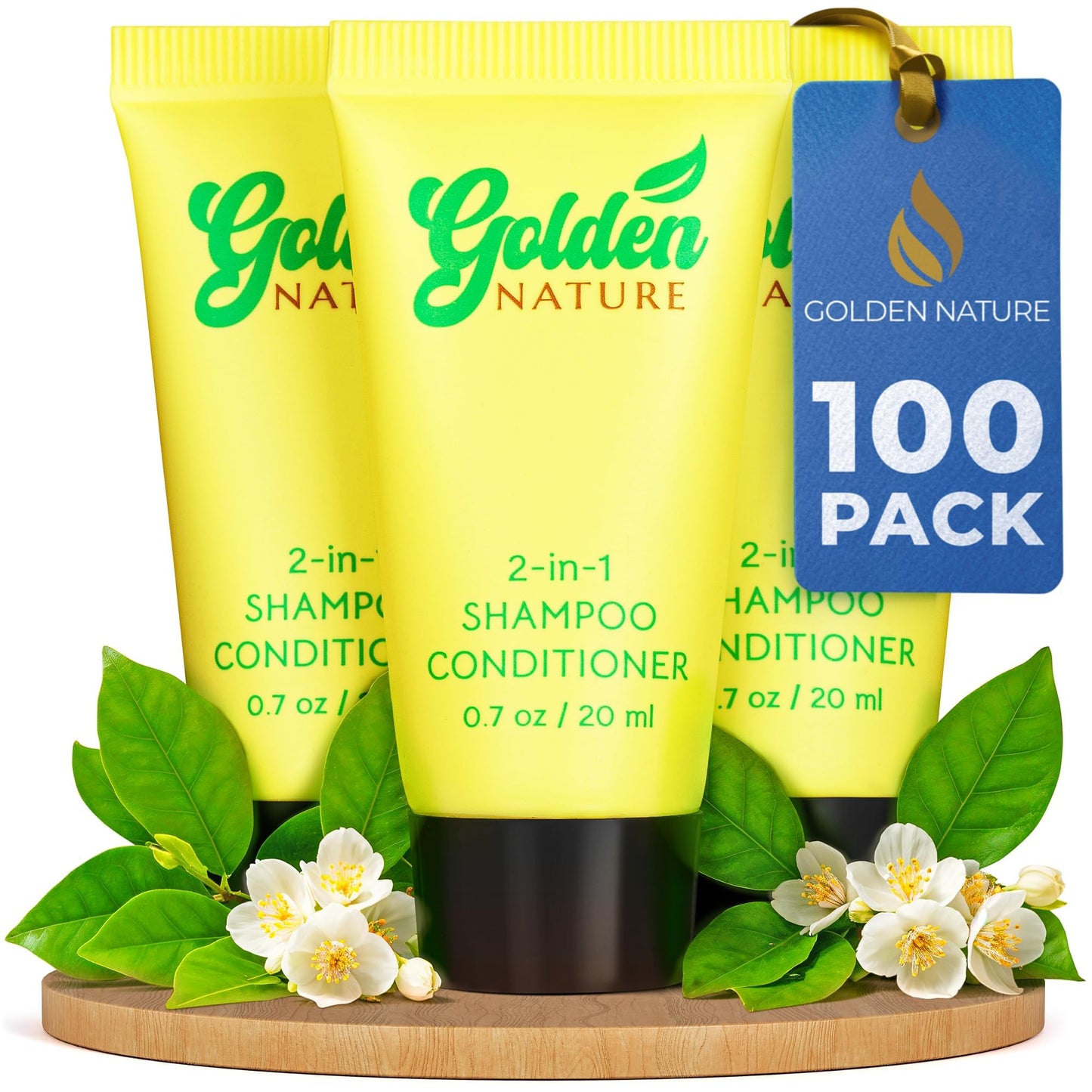 Golden Nature Travel-Size 2-in-1 Jasmine Shampoo & Conditioner - 0.7 oz, 100-Pack Bulk Hotel Toiletries