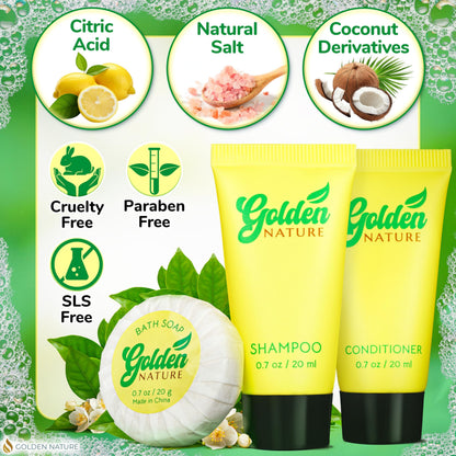 Golden Nature Travel Size Soap, Shampoo & Conditioner Set - Jasmine, 0.7 oz Each | 150 Pcs | 3-Piece Kit