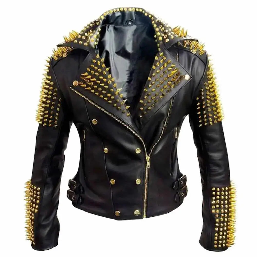Men’s Studded Black Leather Motorcycle Jacket