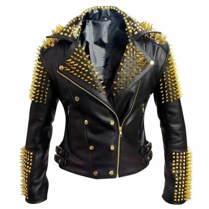 Men’s Studded Black Leather Motorcycle Jacket